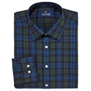 NWT Stafford Tartan Easy-Care Stretch Dress Shirt